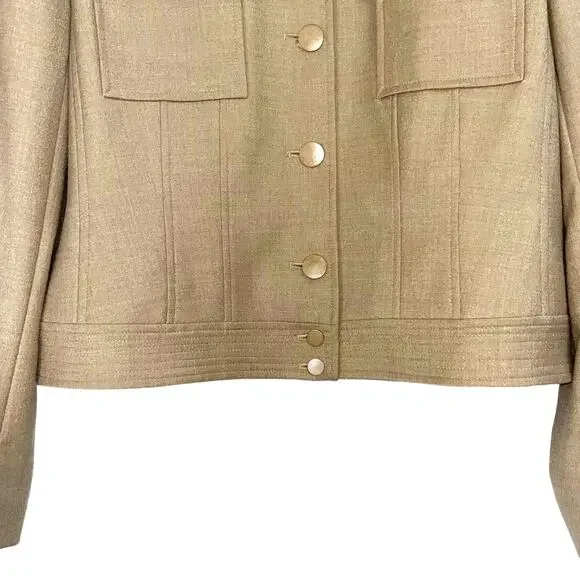 Talbots Women's Sz 18 Military Style Wool Jacket Light Camel Snaps - Picture 4 of 8